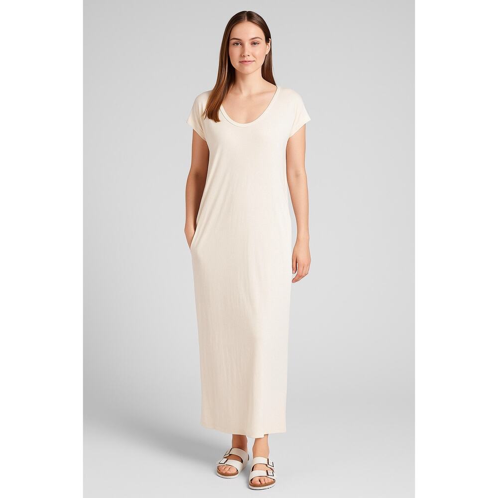 Athleta Martinique Maxi Dress Asiago White Athleisure Travel Casual | Small